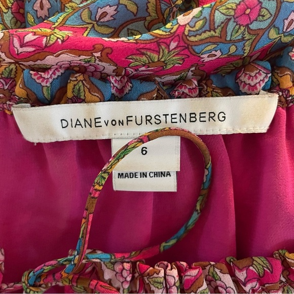 Diane Von Furstenberg Red Parry Silk Chiffon Blouson Aztec Stripe Dress 20209 - Picture 7 of 11